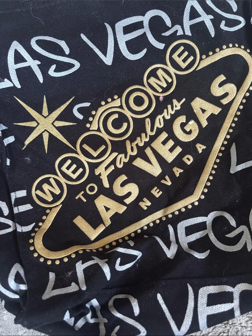 Robin Ruth Black small Tote with Gold & White 'Las Vegas' Graphic